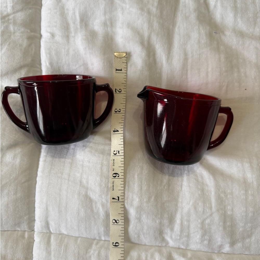 Vintage Red Glass Creamer and Sugar Set